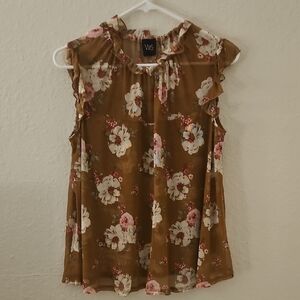 W5 Floral Brown Sleeveless Top Size M